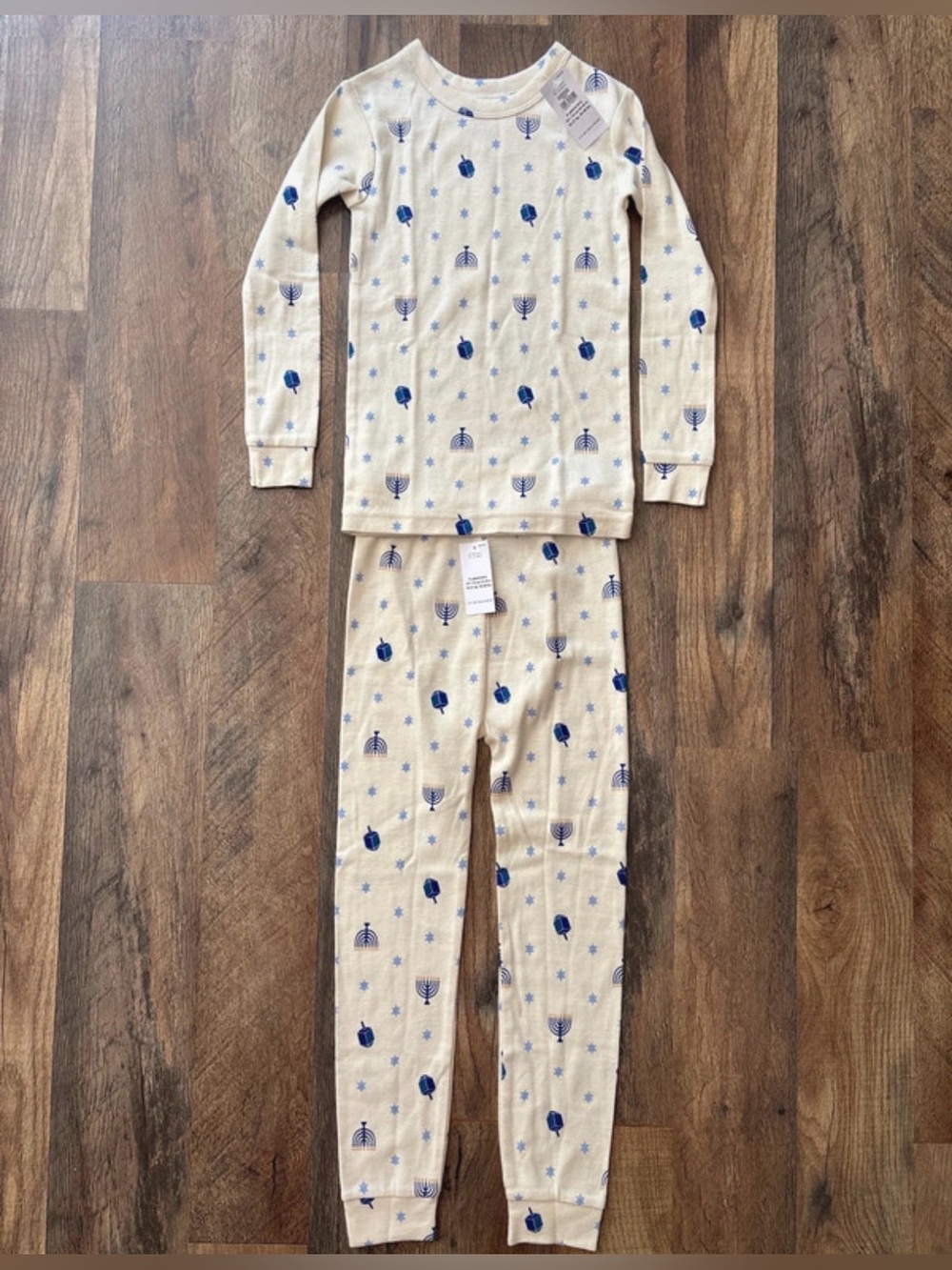 Baby Gap Organic Cotton Blue and Cream Hanukkah 2 piece Set pajamas size 5 new